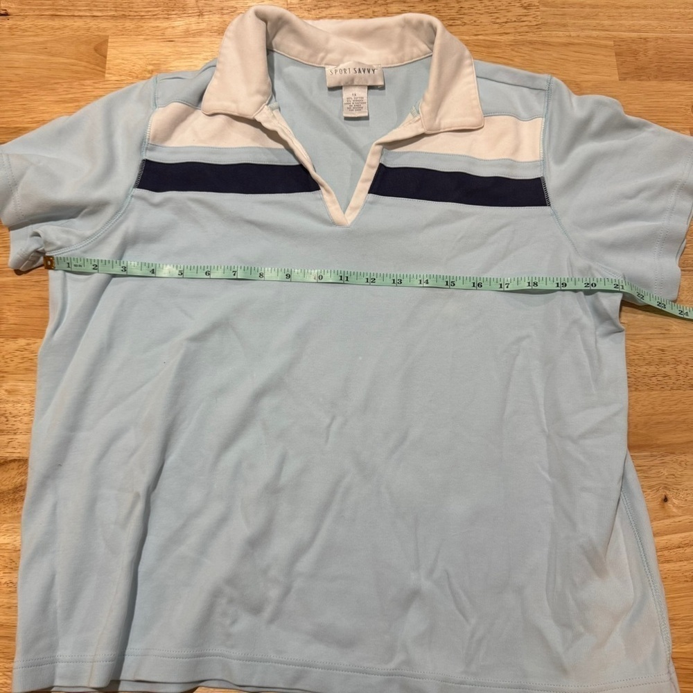 Casual Light Blue Short Sleeve Polo with Stripes - Picture 6 of 8